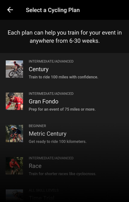 Garmin Connect App, Cycling Plan